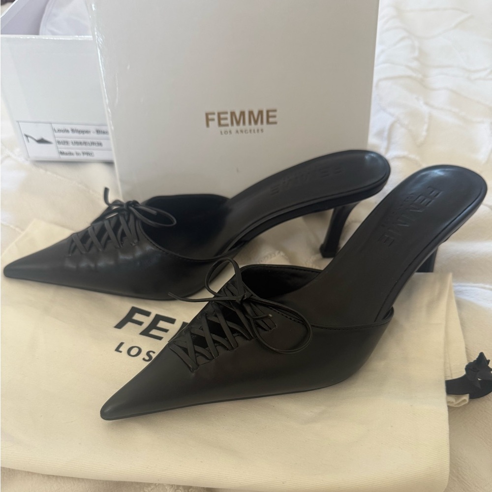 Femme Los Angeles Black Pointed Louis Slipper Black Size 6 - Picture 2 of 7